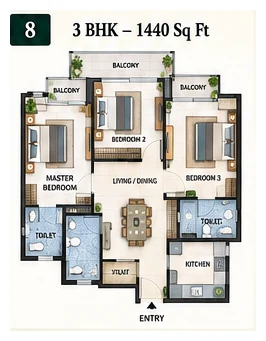 Patel Neotown 3 BHK floor plan, 1440 sq ft, Greater Noida West