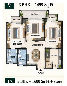Patel Neotown 3 BHK floor plan, 1499 sq ft, Greater Noida West