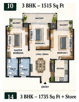 Patel Neotown 3 BHK floor plan, 1515 sq ft, Greater Noida West