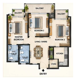 Patel Neotown 3 BHK + Store floor plan, 1600 sq ft, Greater Noida West